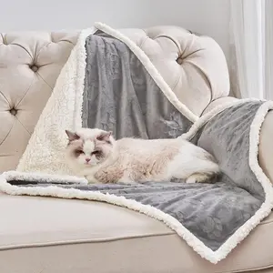 Pet Blankets for Cats - Waterproof Washable Cat Blanket, Sherpa Fleece Puppy Blanket, Soft Plush Reversible Throw Protector for Bed Couch Car Sofa, 25"X30", Grey
