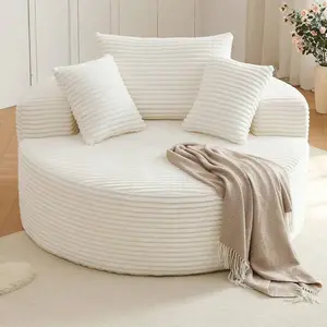 Oversized Round Chair Lounge Chaise Indoor, Upholstered Corduroy Deep Seat Cloud Large Circle Sofa Chair, No Assembly Required, Fluffy Modern Sleeper Sofa Bed For Reading, Living Room, Bedroom