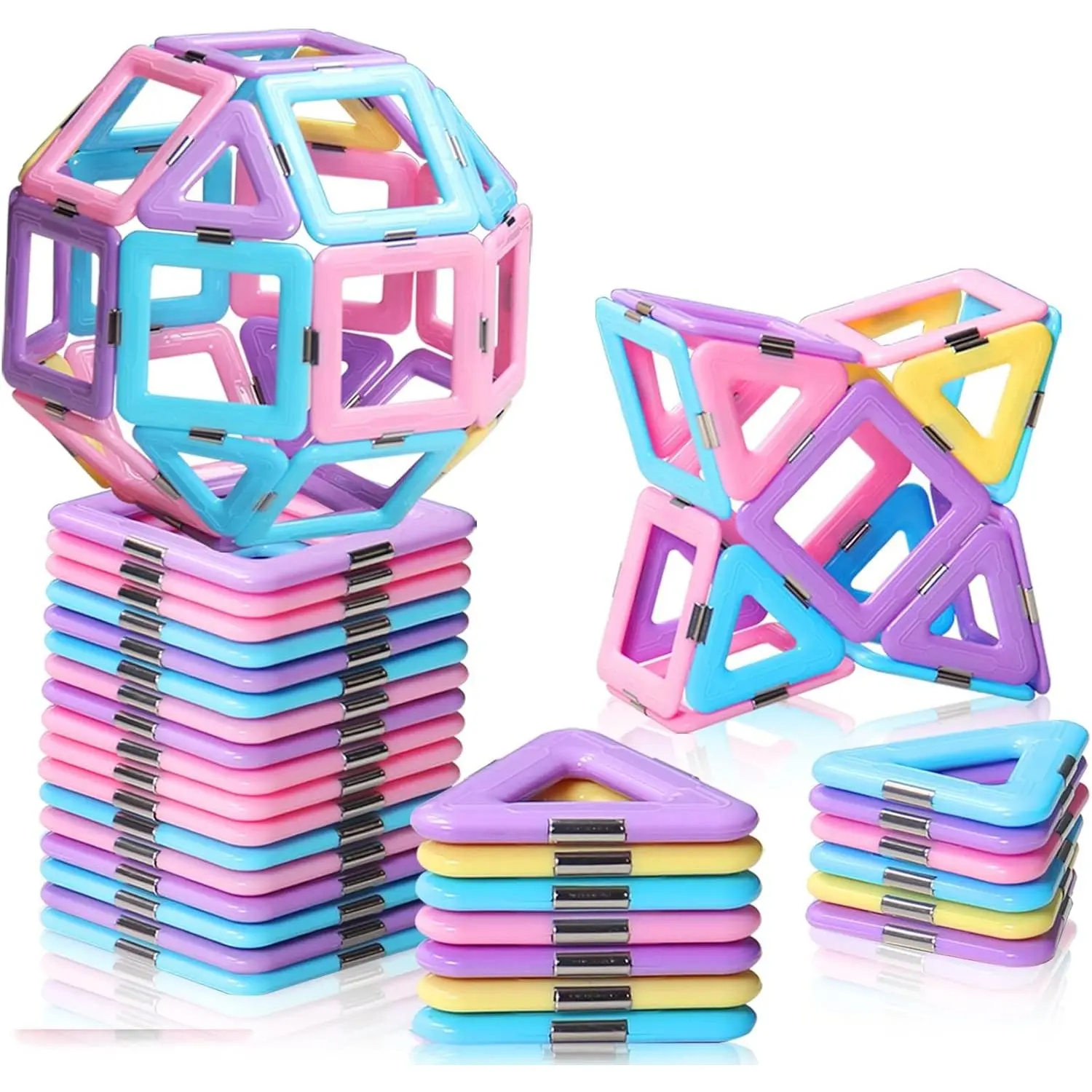 Tiles Toddler Toys for 3 4 5 6 7 8 Year Old Girls, Macaron Building Blocks Basic Set for Kids Age 35, Magnet STEM Sensory Montessori Toys for Kids Age 36, Birthday Gifts Ideas for Girls 24