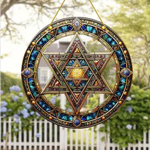 1PC Radiant Star of David Pendant, Colorful Light Catcher, Used for Hanukkah, Religious Jewish Festival Decoration, Hanukkah Gifts, Jewish Home Decor Hanging Ornaments Hangable