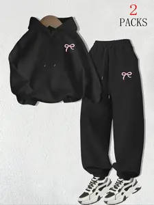 Tween Girls Letter Print Loose Hoodie Set, Warm Casual Sweatpants, Fashion Streetwear, Womenswear, Comfortable Fall Winter