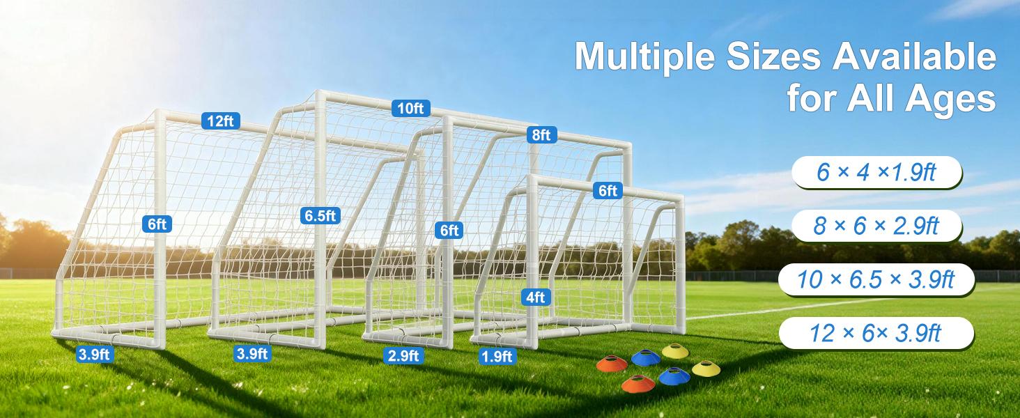 【Summervibes】LILYPELLE 12x6/ 10x6.5/ 8x6/ 6x4 Portable Folding Soccer Goal for Backyard, Heavy Duty PVC Youth Soccer Net with Target Net & Training Cones, All Weather Football Goal for Kids Teens Adults, Outdoor Training Practice