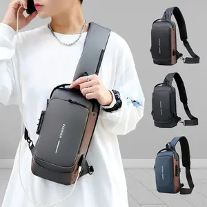 Men's Fashion Anti Theft Shoulder Bag Waterproof Backpack Password Lock Design Crossbody Bag With Useful USB Socket for Casual Commuting Outings