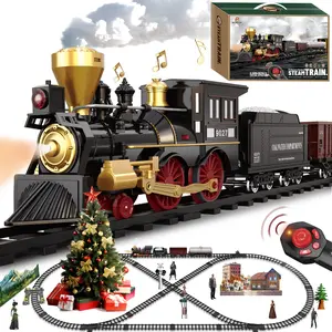 Train Set for Kids Remote Control Train Toys w/Steam Locomotive,Passenger Carriage & Luxury Tracks, Electric Trains w/Realistic Smoke,Sounds & Lights, Christmas Birthday Gift for Boys Girls 3 4 5 6 7