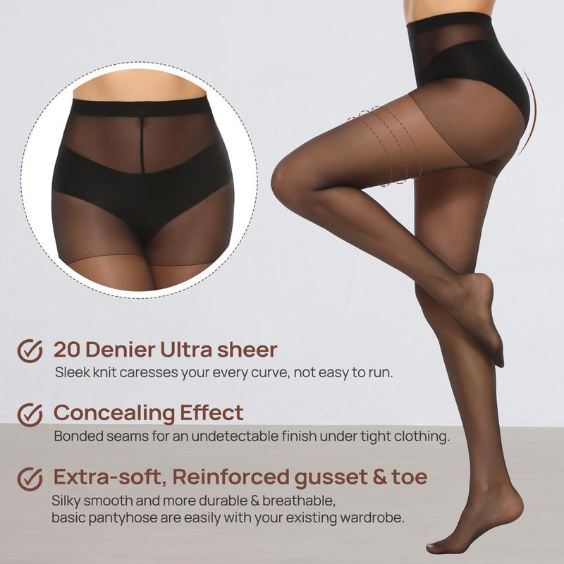 MANZI 6 Pairs Women's 20D Sheer Silky Pantyhose Run Resistant Nylon Tights High Waist Stockings with Control Top TikTokShopBlackFriday