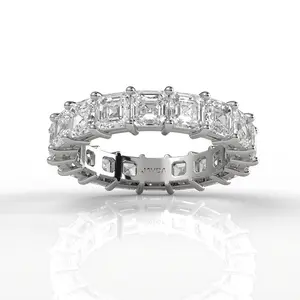 Women's Wedding Band Asscher Shared Prong Lab Diamond 3.75 mm 5.3ctw.