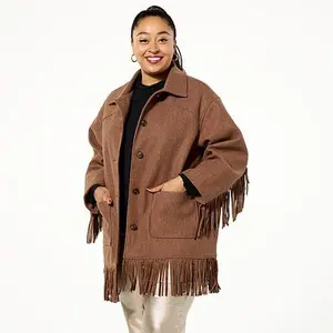 TWRHLL by Christie Brinkley Brushed Faux Melton Jacket with Fringe