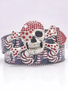 1pc Luxury Fashion PU Leather Belt with Rhinestone Skull Buckle, Punk Rock Style, All Season Wear, Perfect for Jeans Shorts and Gifts