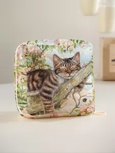 Random Cat Pattern Makeup Bag, Portable Sanitary Napkin Storage Bag, Lightweight Tissue Bag for Women's Products, Travel Makeup Storage Box, Makeup Pouch, Makeup Organizer, Cosmetic Pouch