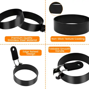 4 Counts Food-Grade Non-Stick Stainless Steel Round Egg Rings ,Multi-Functional Use ,Pancake & Omelet Molds ,Camping & Kitchen Essential