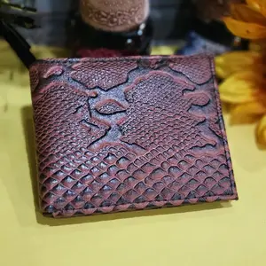 Snake Pattern short bi-fold faux leather wallet reddish brown
