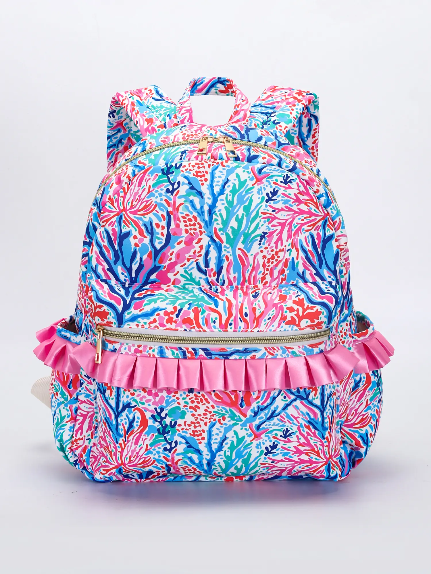 Kids' Trendy Ruffle Backpack with Seaweed Print, Cute and Comfortable School Bag for Girls, 17 x 13 Inch, Cute Backpacks For School