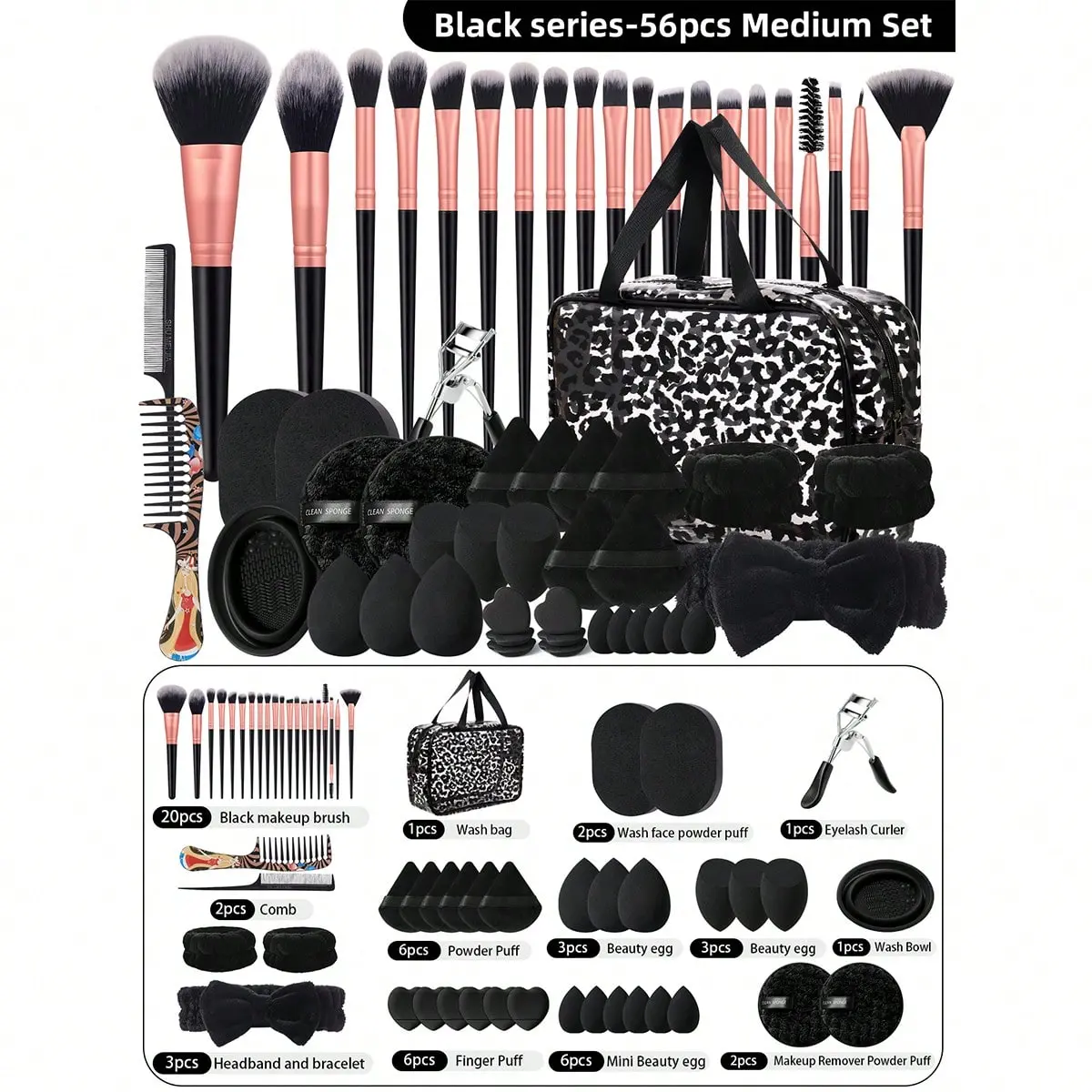 56PCS Makeup Brush Tool Set, Beauty Equipment, Soft Bristle Powder Brush Blush Brush Eyeshadow Brush Powder Puff Beauty Sponge All-In-One Makeup Tools Makeup Brush Storage Makeup Brush Organizer Makeup Brush Kit Cosmetic Makeup Tool Cosmetics Makeup Tools