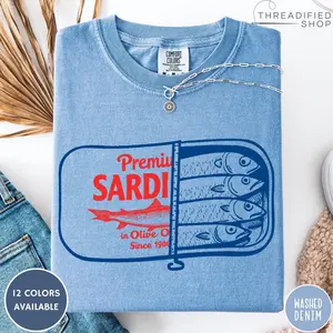 Retro Sardines Comfort Colors T-shirt Vintage Sardines Shirt Funny Fish Graphic Tee Trendy Unisex Fish Tshirt Aesthetic Sardines Shirt