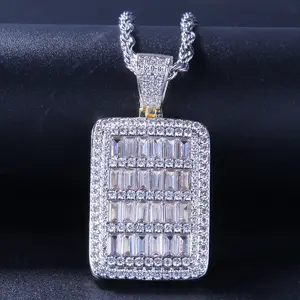 Shining rectangular nameplate pendant, colorful mixed zircon necklace, hip-hop style daily party stacking, trendy niche design