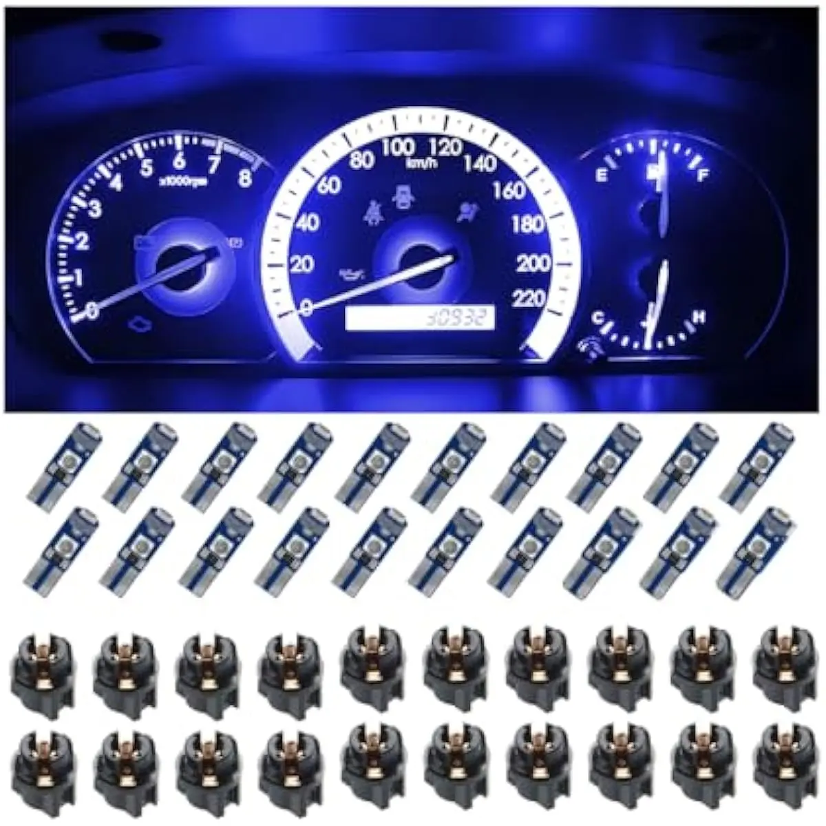 20PCS Car Dashboard T5 LED Lights, Super Bright Auto Instrument Panel 3030-3SMD Bulb Replacement, Vehicle Gauge Cluster Indicator Accessories, Universal for RV, SUV, Truck (Blue)