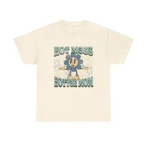 Hot Mess Hotter Mom Tee Mother's Day Shirt Vintage Graphic T-Shirt Casual Crewneck Summer Tired Moms Club Fabric Streetwear Tshirt Comfort
