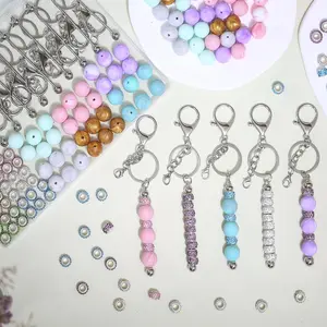 84Pcs Beadable Keychains Set,Keychains Bulk for Keychain Making Accessories with Beadable Keychain Bar Silicone Beads Spacer Beads,Fashion Accessories summervibes