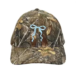 Y2K Cute Custom Bow Embroidered RealTree Baseball Cap Camo Adjustable Hat Unisex