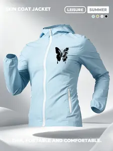 Floral And Butterfly Silhouette Print Women Summer Hooded Zip Up Skin Coat Jacket Four Colors Optional Soft Skin Friendly Comfortable Loose Breathable Lightweight Fashion Casual Outdoor Camping Hiking Cycling Commuting Daily Travel Vacation Must Have New