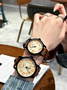 Vintage College Style Casual Watch, Case Dial Numbers, Leather Strap, Unique Couple Watches, Four Seasons Wearable