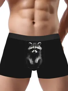 BIIHUDU Men'S Funny Raccoon Print Boxer Briefs - Stretchy Underwear with Realistic Raccoon Design, Soft Everyday & Costume Pa