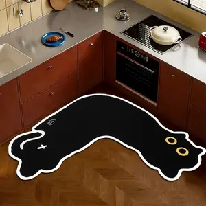 1pc Irregular L-Shaped Kitchen Mat with Dog Print Diatomite Rug, Absorbent Non-Slip Bathroom Rug Easy to Clean, Durable Decorative Floor Mat for Home