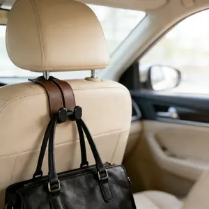 4 Counts Car Seat Headrest Hook, Improved Car Seat Back Double Hooks for Kids' Toys Hats Masks Sunglasses, Soft Gentle Faux Leather