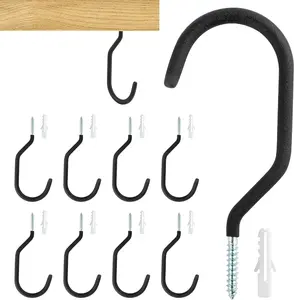 MAQIHAN 10 Heavy Duty Wall Mount Storage J Hooks - Bicycle & Ladder Hangers, Garden Yard Tools Organizer