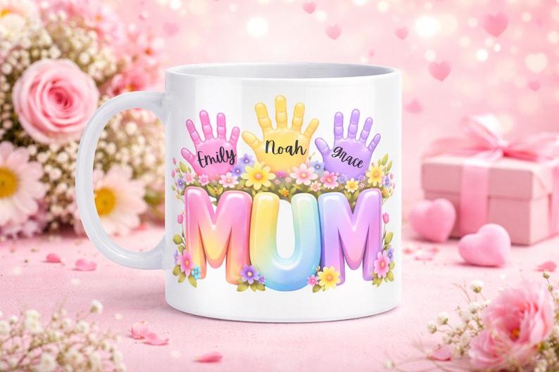 Custom Kids Mum Hand Mug | Mama Mug Design | Floral Mom | Mother's Day, Mom Birthday Present, Unique Ceramic Glassware for Birthday