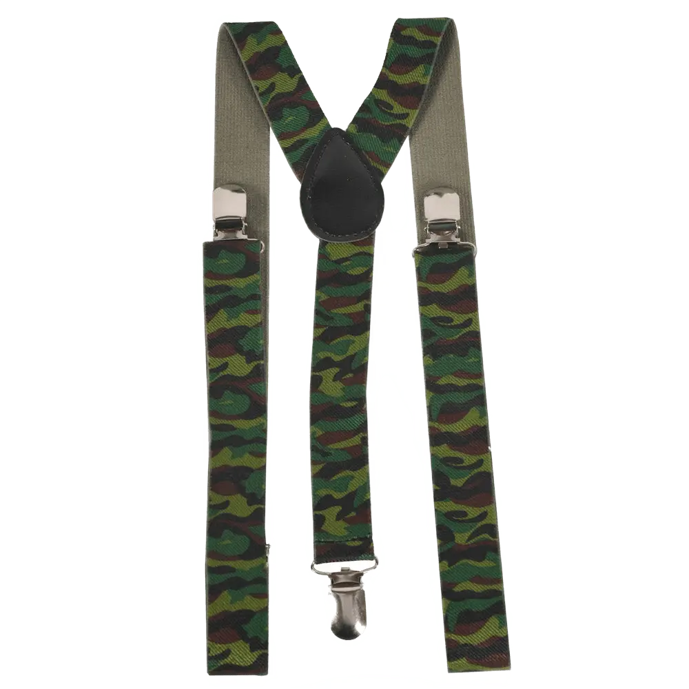 Camouflage Suspenders | Adjustable Y-Back Suspenders with Sliver Clasps – Camouflage Costume Accessory - Unisex Fashion | 23" - 40" Length