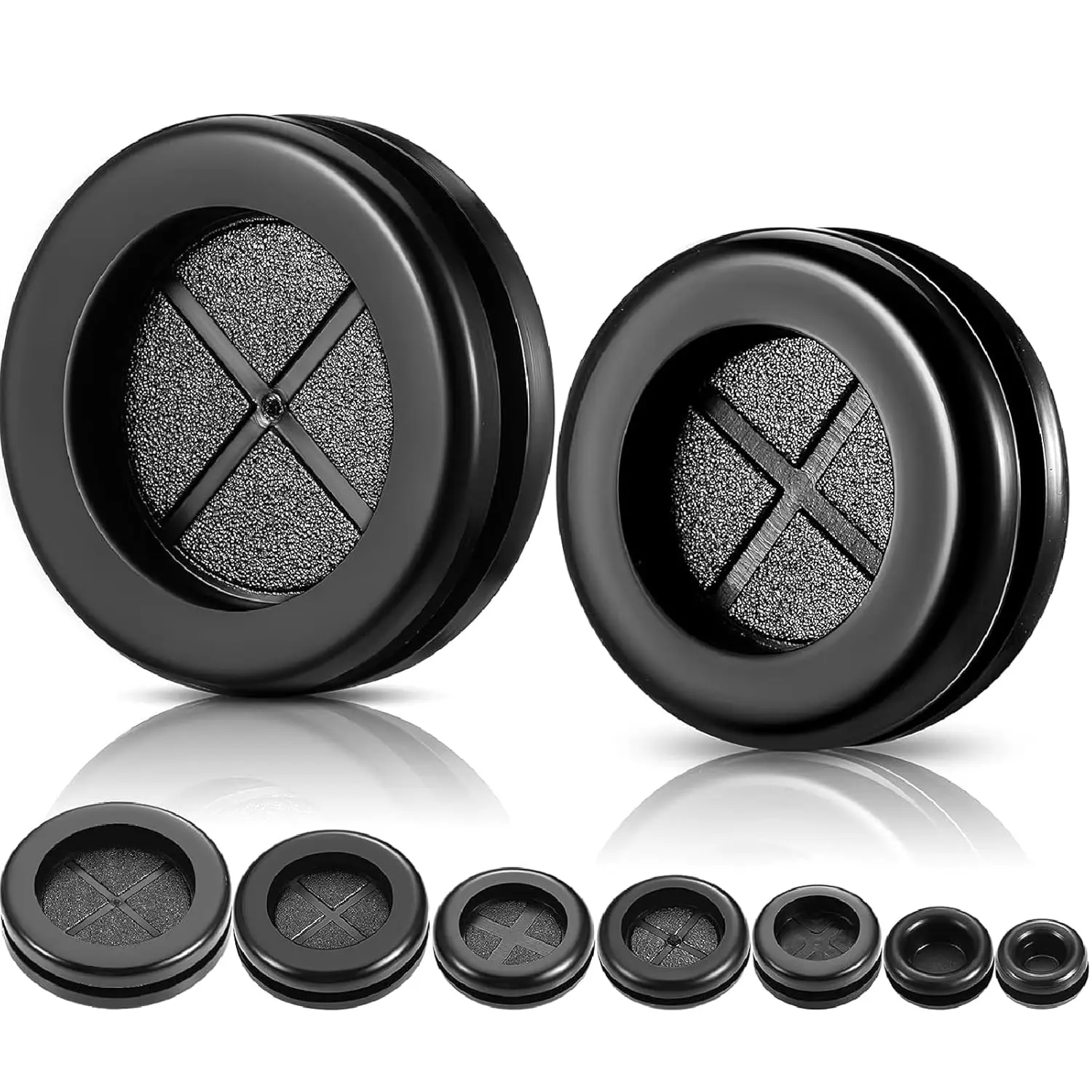 52-Piece Universal Fit Rubber Grommet Kit - 7 Sizes Circular Open Double Flange Synthetic Plugs, Durable Flexible Flame-Retardant Oil-Resistant Dust-Proof Black Grommets for DIY Car Care, Automotive Wiring, Aquarium Filter Systems (for DIY Enthusiasts)