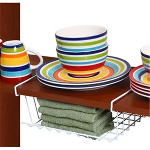 212 MAIN Under Shelf Sliding Storage Basket Organiser - White, Wood, Steel, 12x9x5 Inch Cabinet Storage Solution