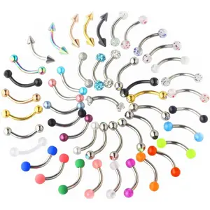 47pcs 16G Stainless Eyebrow Piercing Rings Clear CZ Curved Barbell HelixEarrings  for Women Men