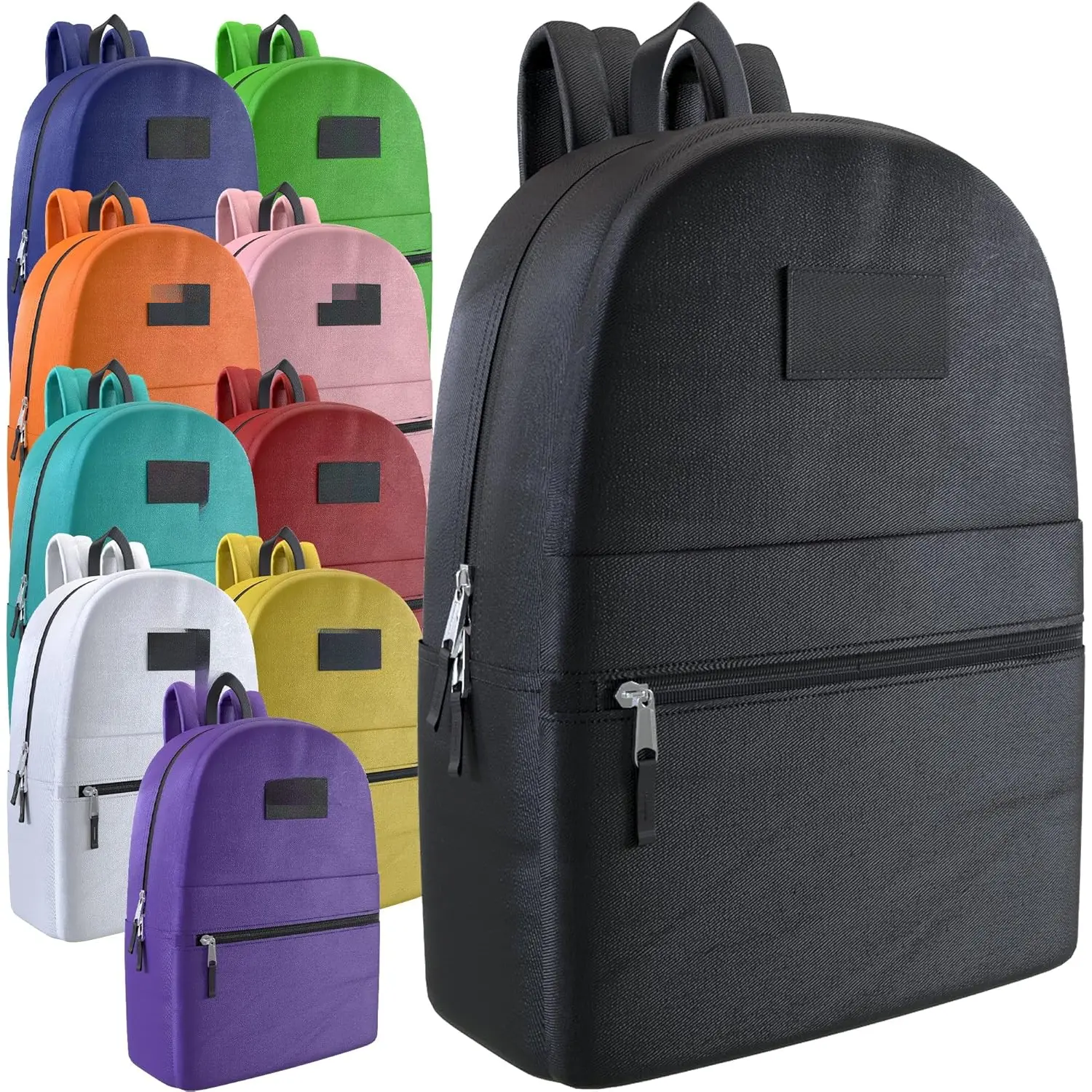 10-Pack Bulk Back to School Backpacks, Wholesale 17-Inch Lightweight Synthetic Bookbags (12-Inch Width) for Adults with Adjustable Shoulder Strap, Zip Closure, 1 Large & 1 Small Pocket for Events, Corporate Use