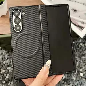 Luxury Carbon Fiber Magnetic Hinge Protective Phone Case For Samsung Galaxy Fold 7 6 5 4 Wireless Charge Hard Soft Silicone Bumper Cover