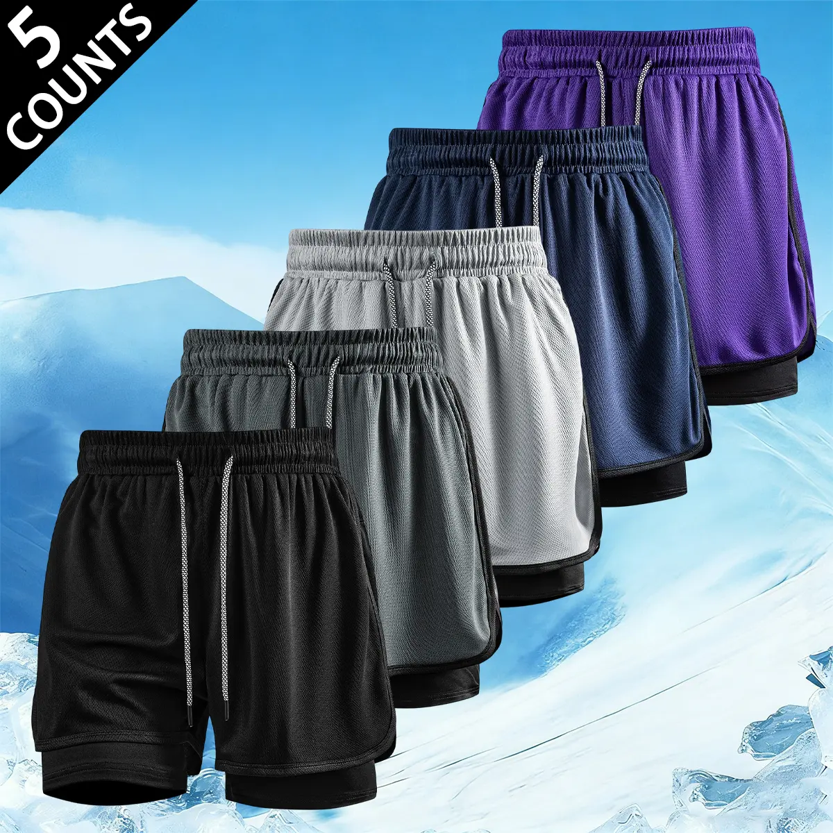 5-Pack Men’s 2-in-1 Athletic Shorts: Quick Dry, Breathable Workout & Running Shorts with Compression Liner, Short Men's Shorts