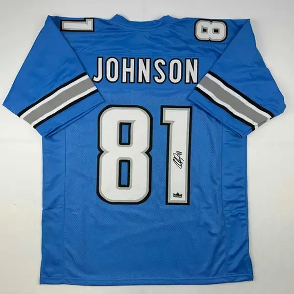 Facsimile Autographed Calvin Johnson Detroit Blue Reprint Jersey