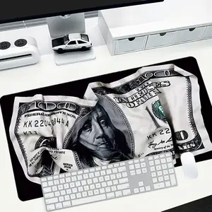 Crumpled 100 Dollar Bill XXL mouse pad, Realistic Wrinkled Money pattern desk protection pad, anti-slip rubber lock edge high-definition printing, suitable for computers, laptops, offices, homes, schools, as a gift for family and friends.