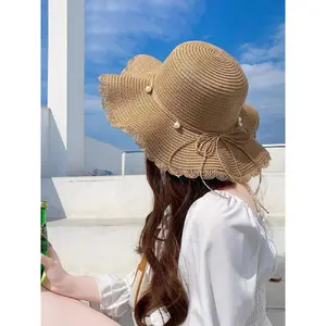Women's Straw Casual Summer Hat, Foldable Sun Protection Solid Color Hat, Wide Brimmed Hat with Uv Protection, Boho Style Straw Vintage Fashion Hat for Beach Vacation, Outdoor Hat, Sombrero Panama