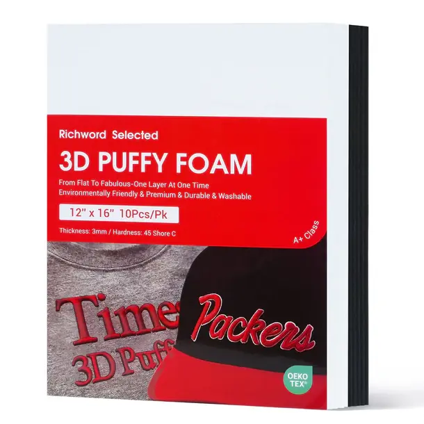 PooLin Richword 3D Puff Embroidery Foam Sheets 3mm Thick 12 x 16 Inch Black & White (10pcs)