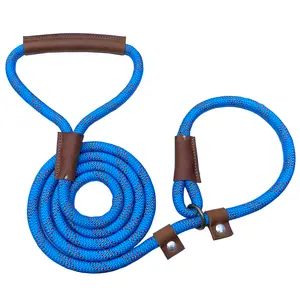 MEEBOY Handmade Strong Heavy Duty Rope Leash with Durable Leather Handles Reflective No Pull Training Lead for Large Medium Small Dogs