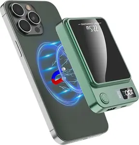 new 5000/10000 mah magnetic wireless charging bank, power 22.5w/PD20W, suitable for Apple 17/17pro/16/16pro/15pro/14max/13/12 and Android mobile phone (USB/Type-C), with LED power display, suitable for outdoor travel emergency backup mobile power supply.