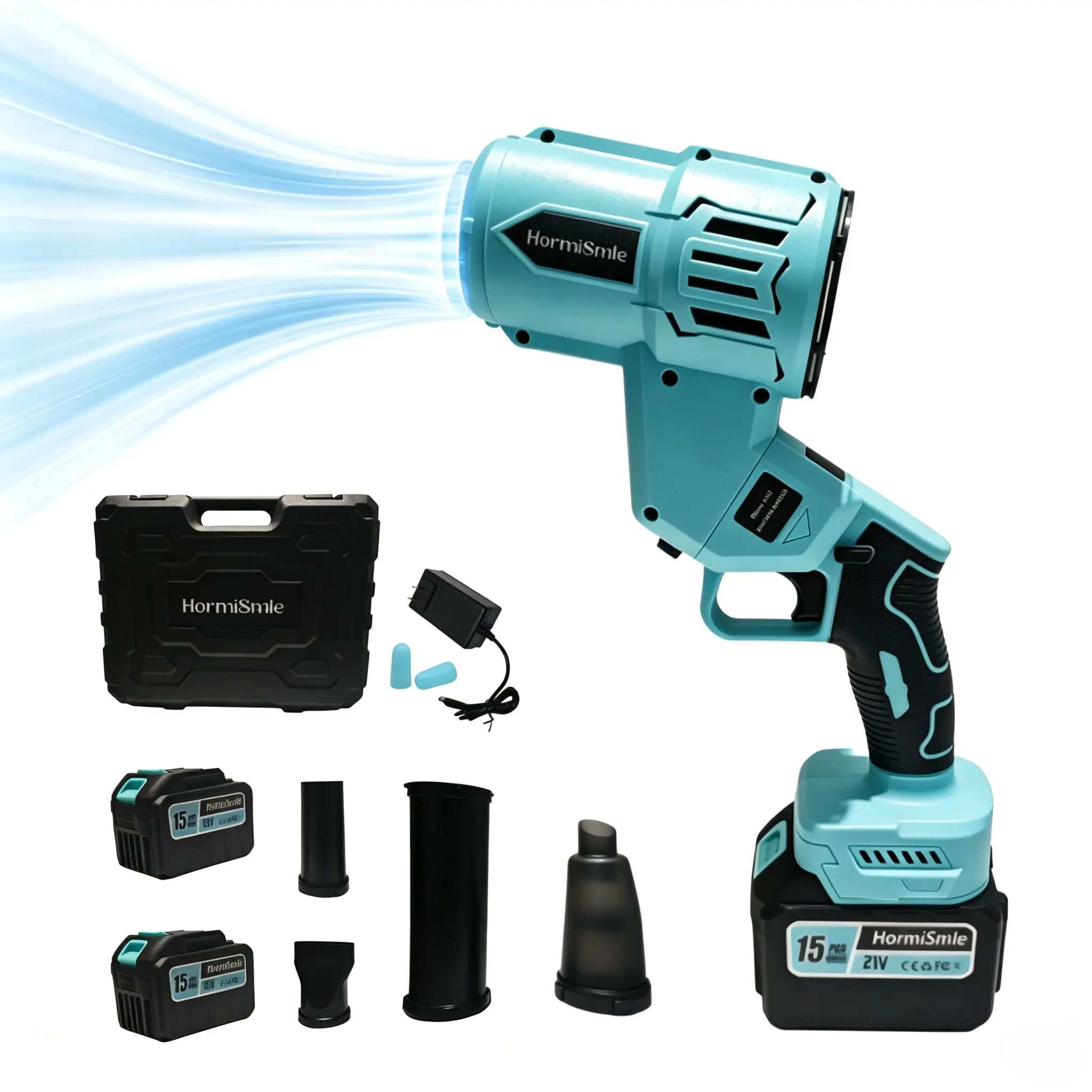 Cordless Brushless Turbo Leaf Blower with 2x 15-Cell Batteries, 1000g Super Air Flow Violent Blower Dryer for Auto Drying, Lawn Care, Dust Cleaning