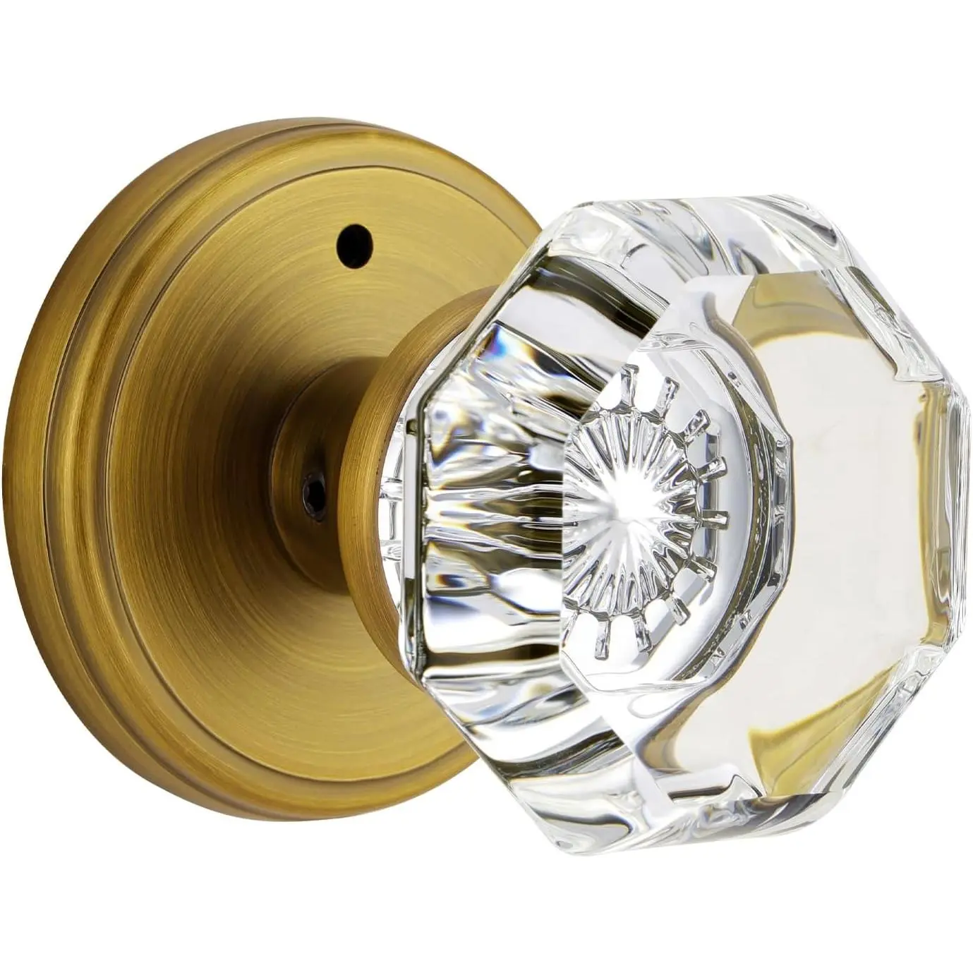 Antique Brass Door Knobs Glass Door Knobs Interior with Lock, Vintage Crystal Privacy Octagon Door Knobs for Bedroom Bathroom