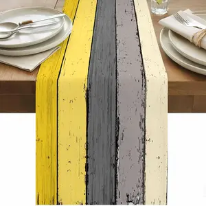 1 2D table flag, lemon yellow and gray farmhouse table flag, linen retro rustic barn wooden texture anti slip rectangular party table decoration suitable for kitchen, home, dining table, outdoor