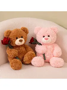 Valentine's Day Rose Bear Plush Toy for Girls Birthday Present & Mother's Day Gift Soft Cuddly Teddy Bears with Red Rose