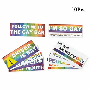 Gay Pride Rainbow Magnet Bumper Sticker Set 10 Unique Designs 7.8X3.1 Inches Reusable Car Accessories for Vehicles and Fridge Funny Decor