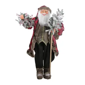 Northlight 5' Standing Santa Figurine w/ Flocked Alpine Tree