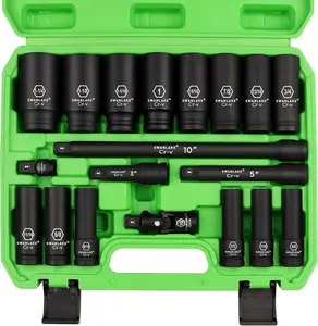 SWANLAKE 19-Piece 1/2" Impact Socket Set, 6 Point Impact Set, SAE (3/8-inch to 1-1/14-inch) Standard Large Socket, CR-V Mechanic Tool Set